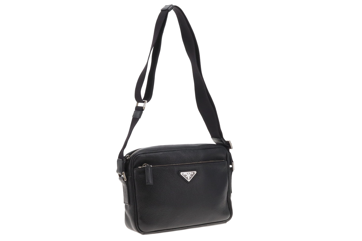 Prada Black Leather Front Pocket Messenger Bag