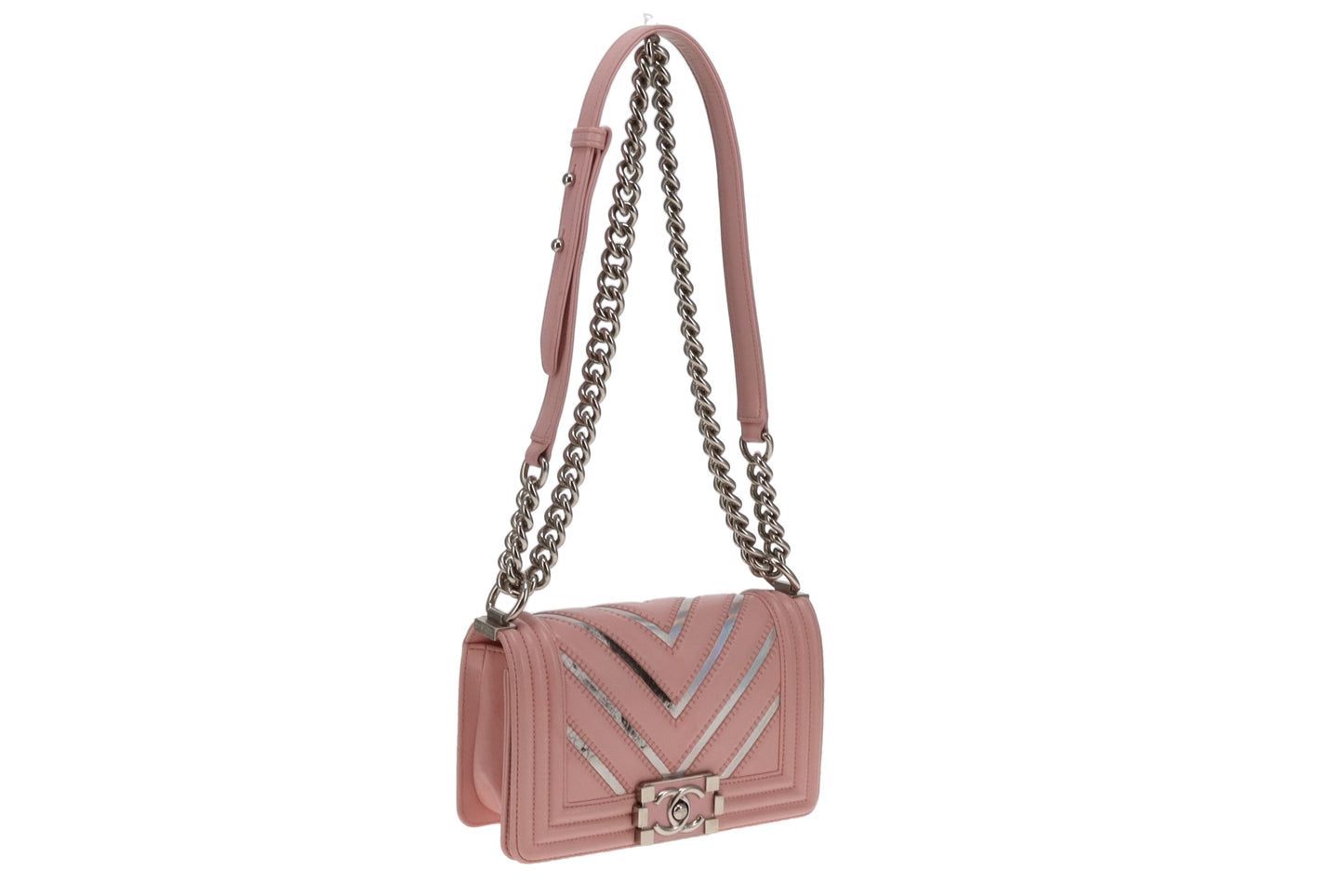 Chanel Boy Bag Small Pink and Iridescent Chevron 2016/17