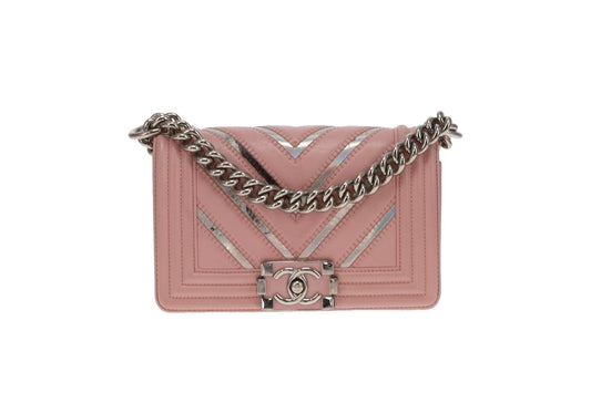 Chanel Boy Bag Small Pink and Iridescent Chevron 2016/17