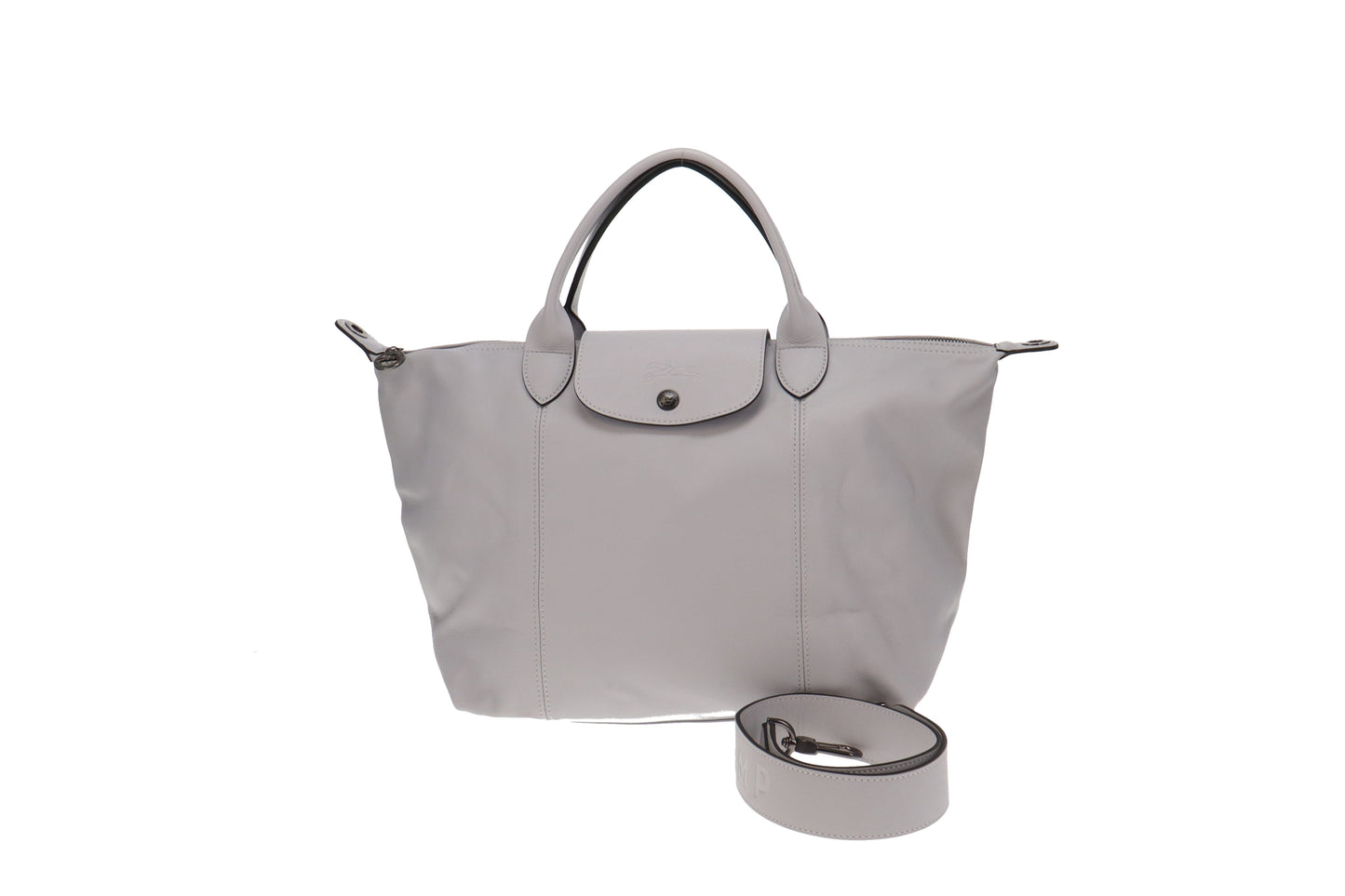 Longchamp Pale Grey Cuir Logo Strap Le Pliage