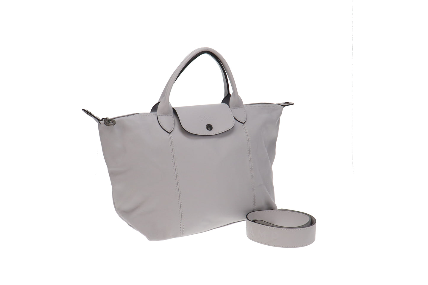 Longchamp Pale Grey Cuir Logo Strap Le Pliage