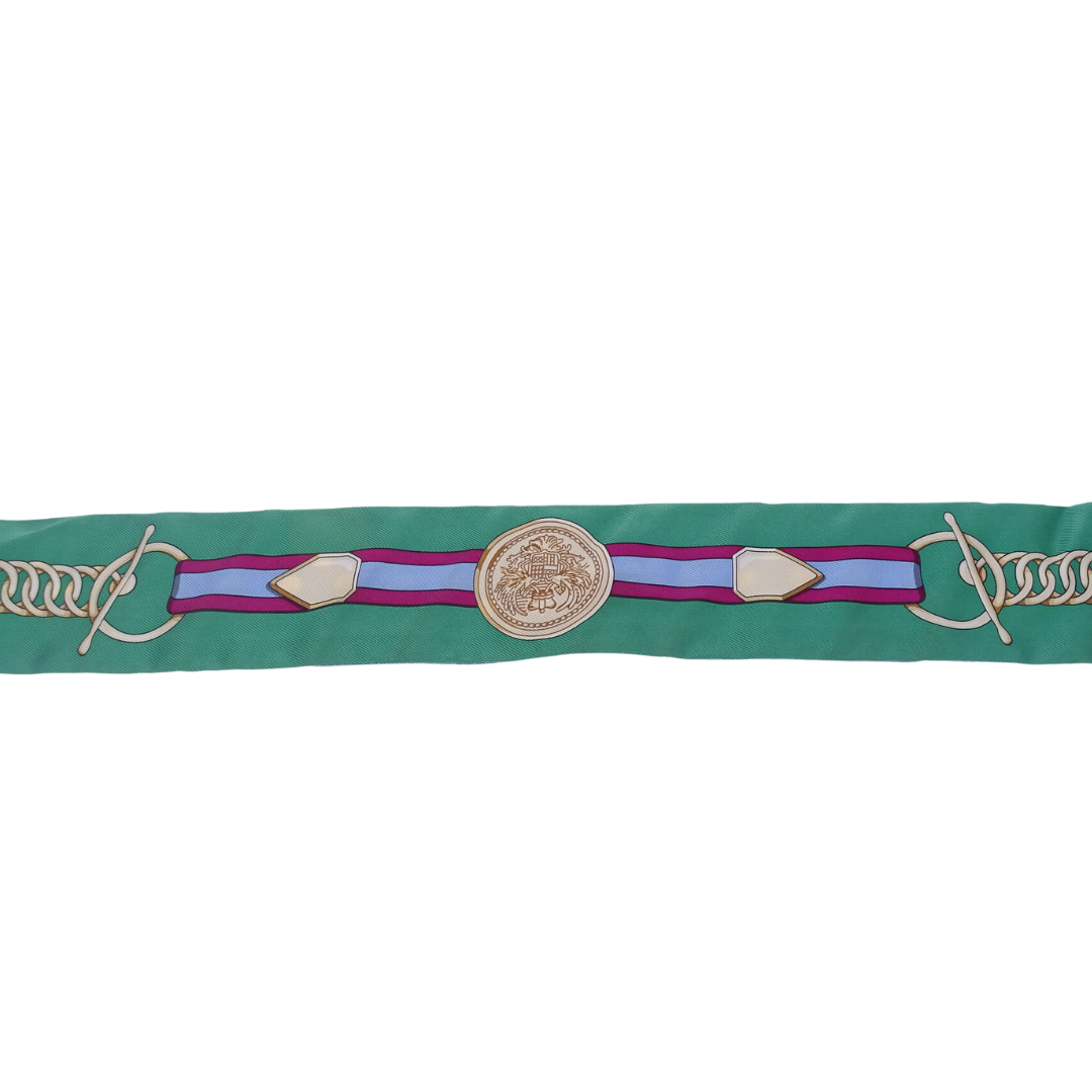Hermes Blue/Gree 100% Silk Grand Tralala Twilly