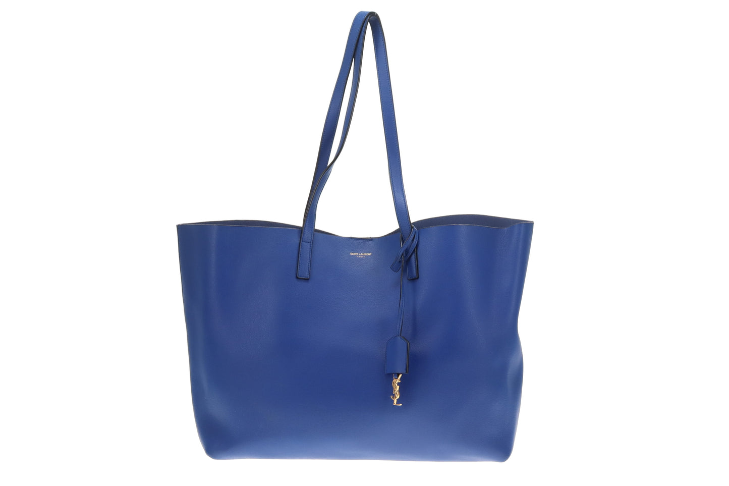 Saint Laurent East West Shopping Tote Blue Leather