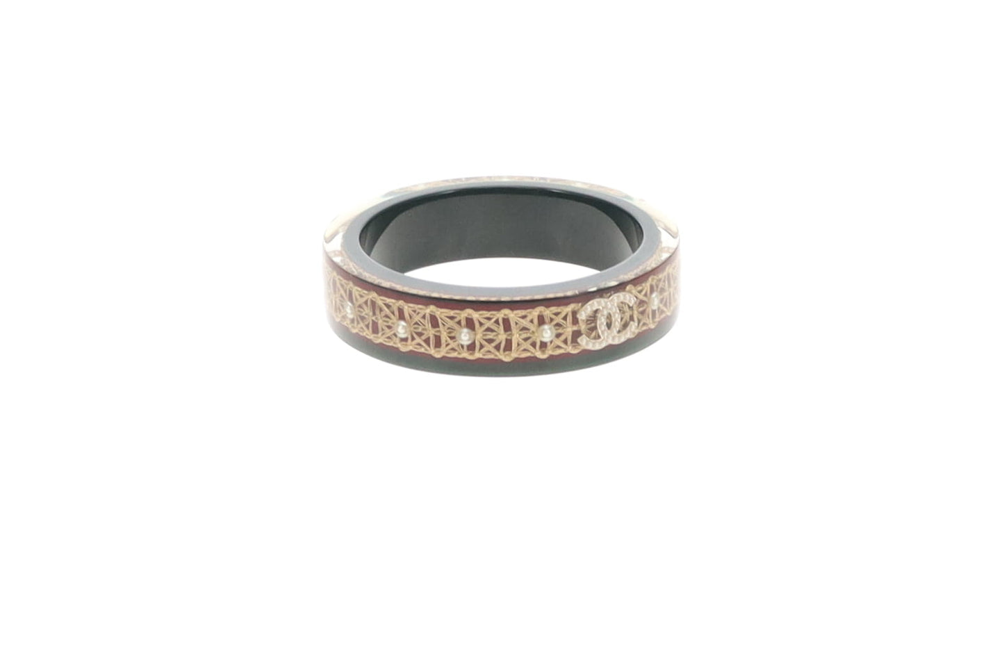 Chanel Resin Bangle In Dark Green & CC Costume Pearl Detail 2015
