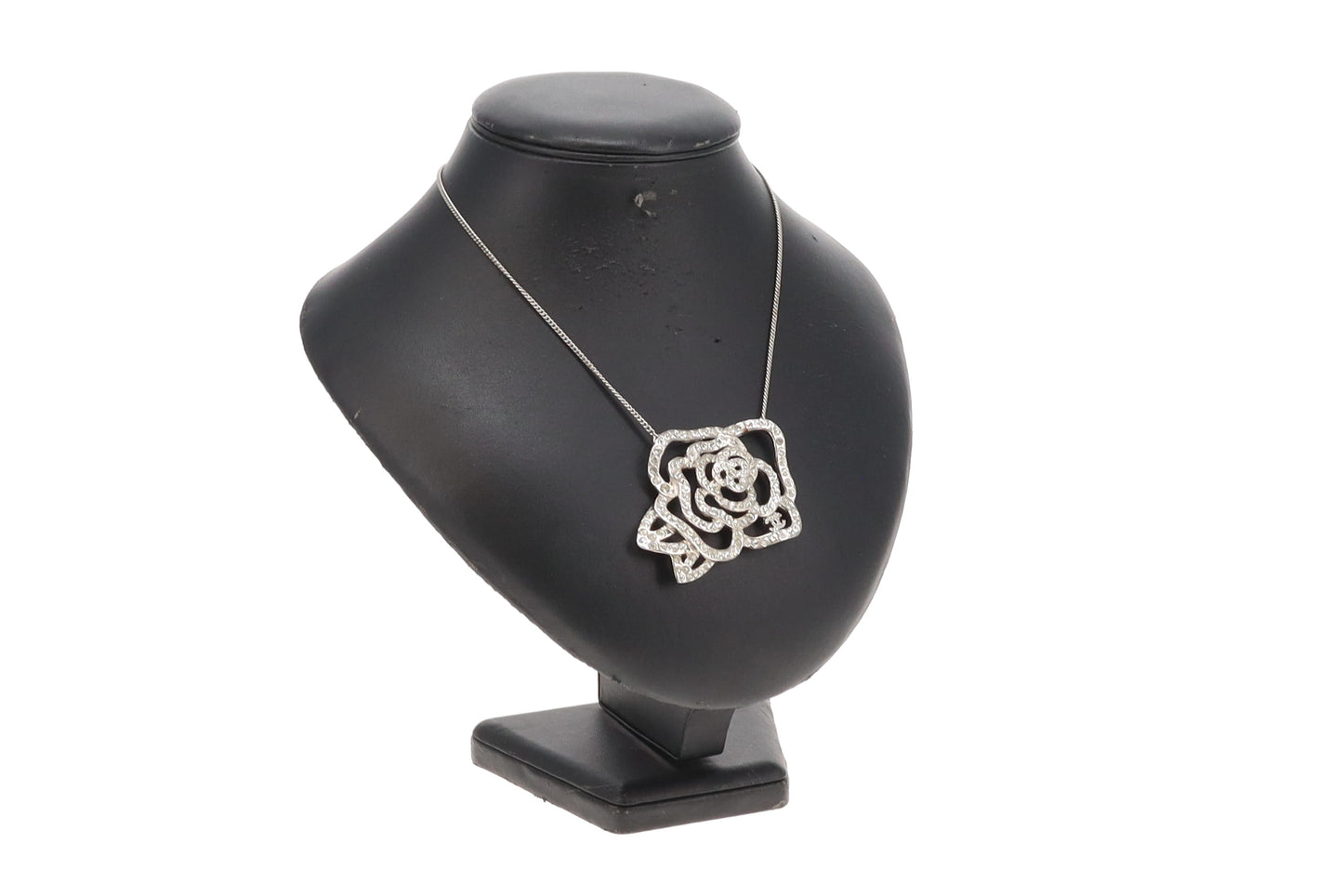 Chanel Camelia Strass Detail Large Pendant On Short Chain Necklace 2007P