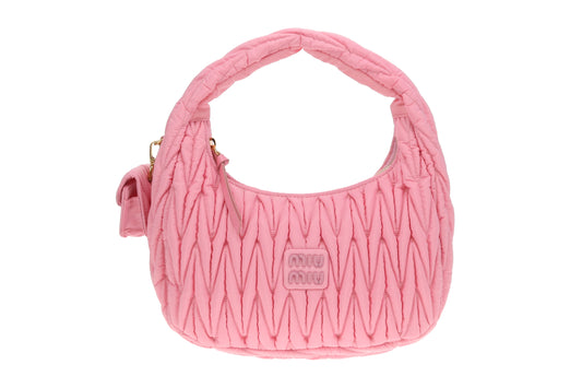 Miu Miu Wander Hobo Bag Pink Matelassé Regenerated Nylon