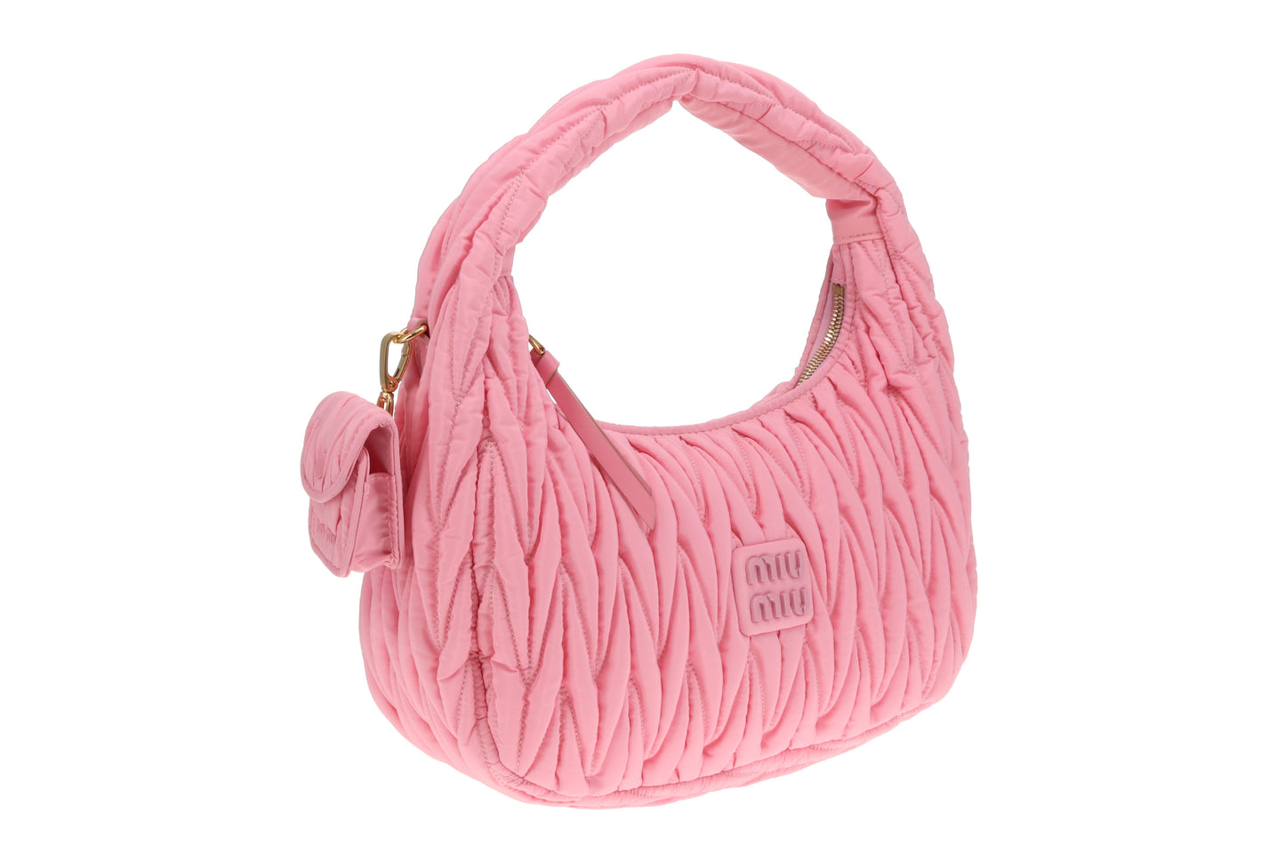 Miu Miu Wander Hobo Bag Pink Matelassé Regenerated Nylon