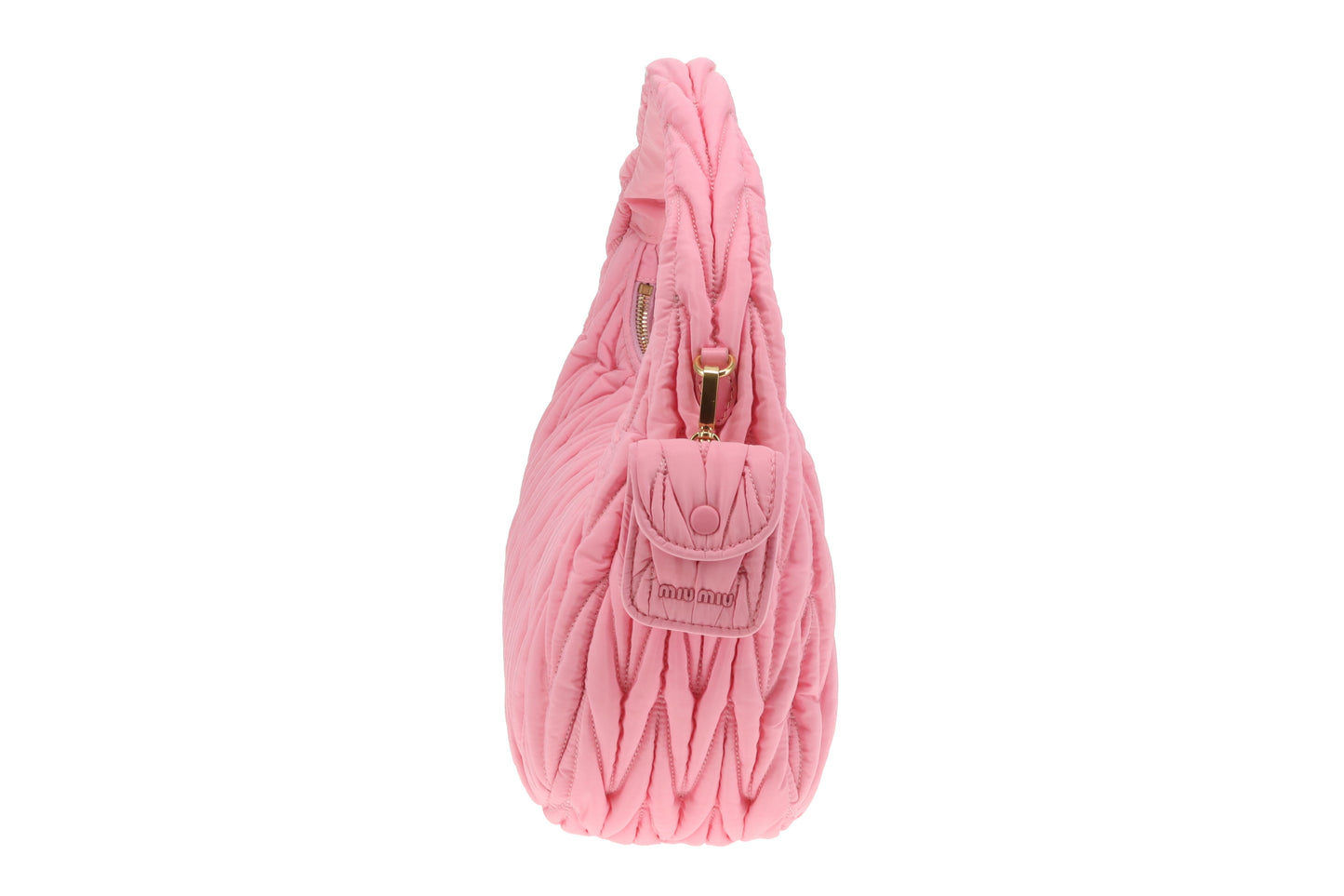 Miu Miu Wander Hobo Bag Pink Matelassé Regenerated Nylon