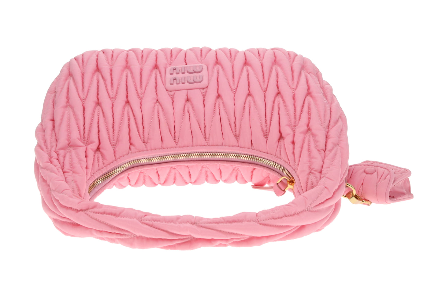 Miu Miu Wander Hobo Bag Pink Matelassé Regenerated Nylon