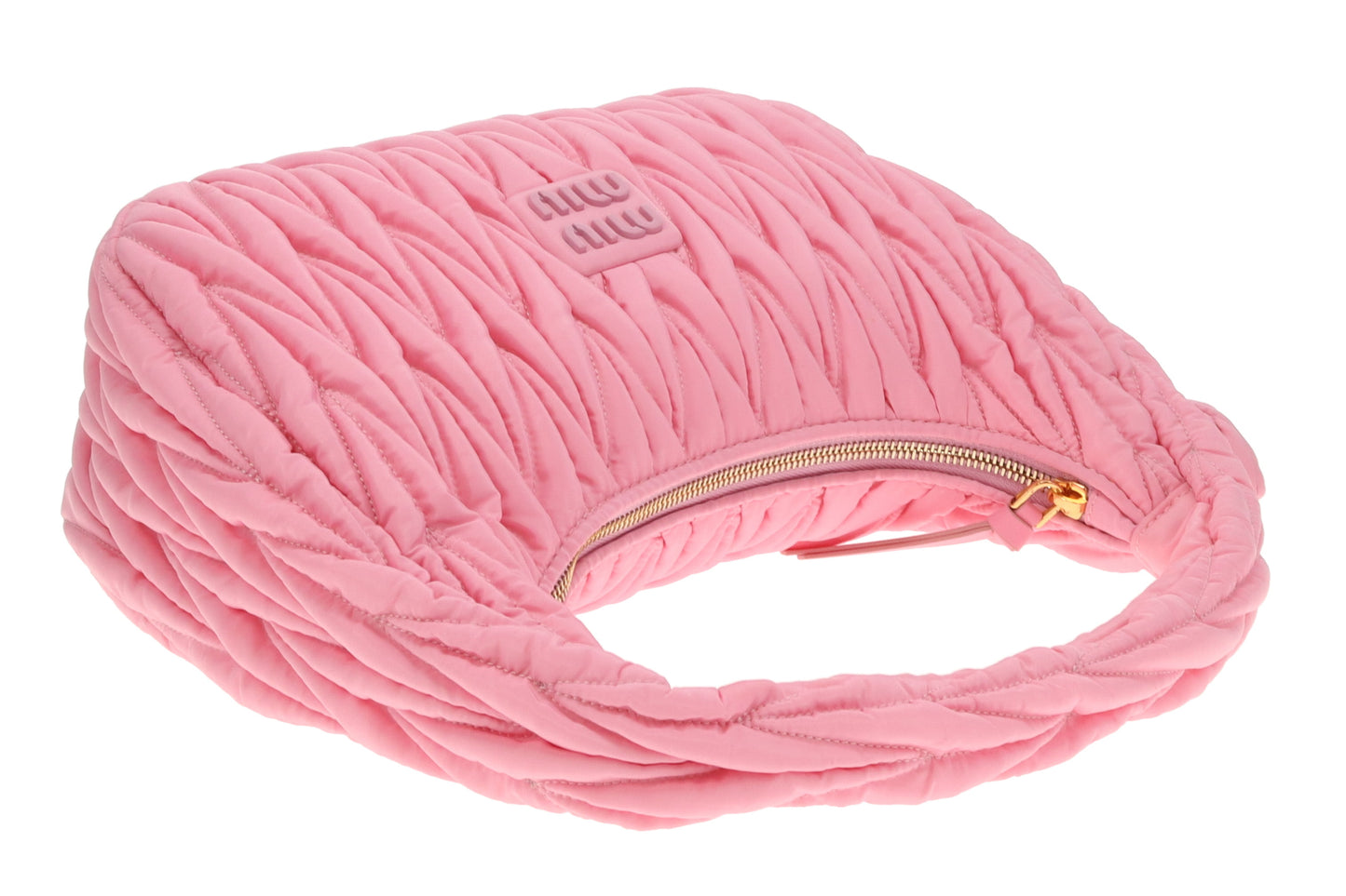 Miu Miu Wander Hobo Bag Pink Matelassé Regenerated Nylon