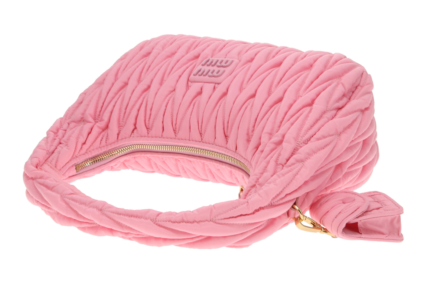 Miu Miu Wander Hobo Bag Pink Matelassé Regenerated Nylon
