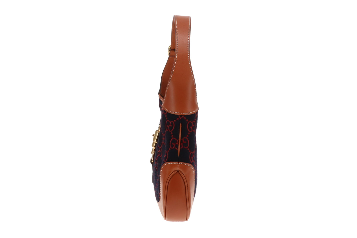 Gucci Jackie Medium Tan Leather and Navy and Red GG Wool