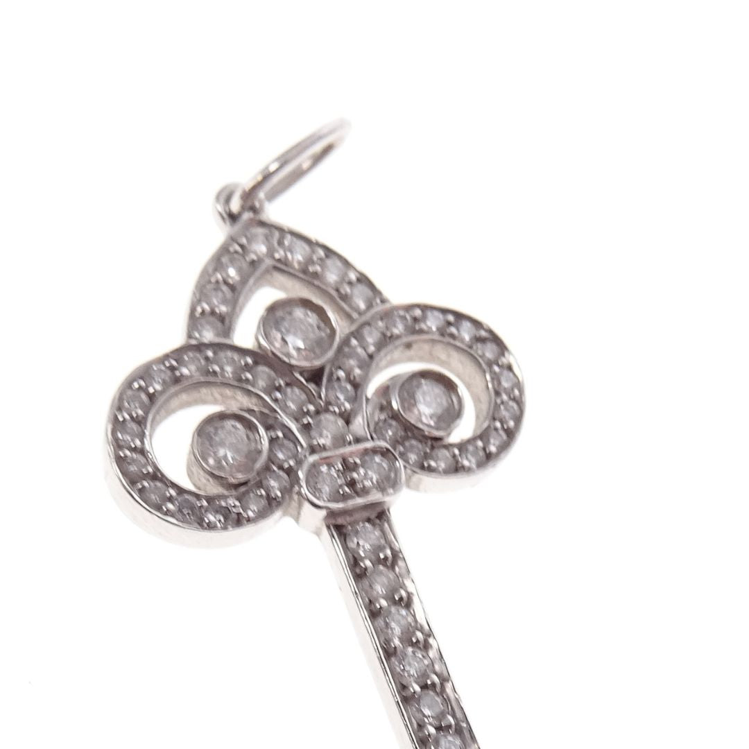 Tiffany & Co Fleur de Lis Key Pendant In Platinum With Brilliant Diamonds