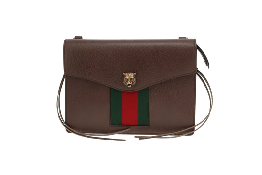Gucci Brown Textured Calfskin Web Animalier Shoulder Bag (altered strap)