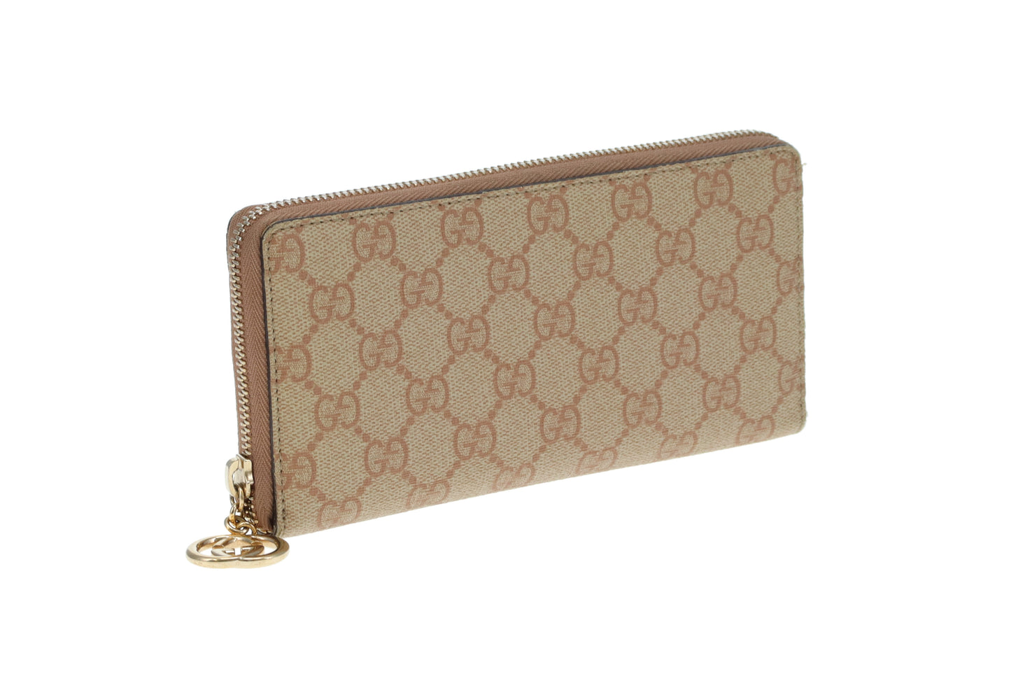 Gucci Pink and Beige GG Supreme Zip Around Long Wallet