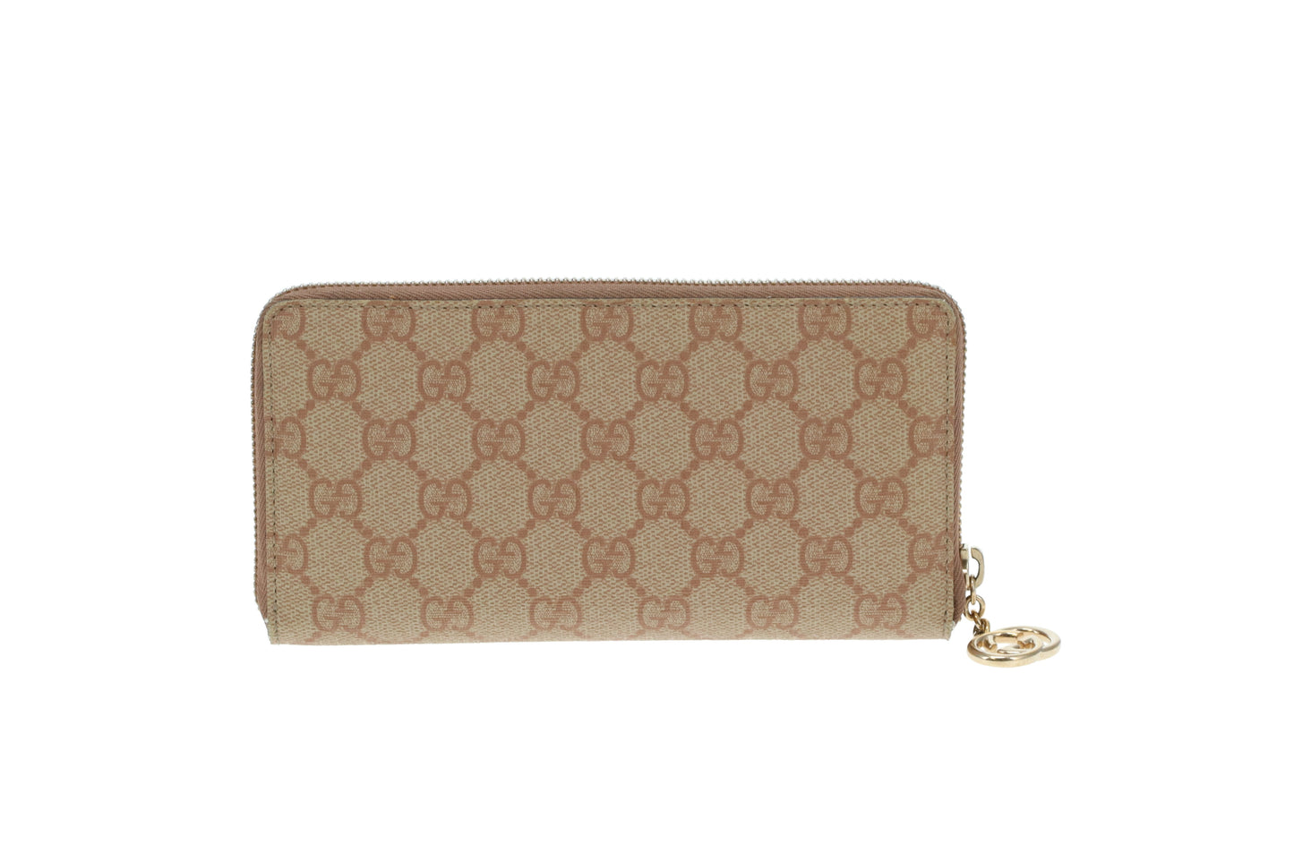 Gucci Pink and Beige GG Supreme Zip Around Long Wallet