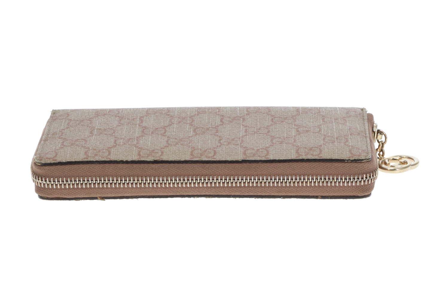 Gucci Pink and Beige GG Supreme Zip Around Long Wallet