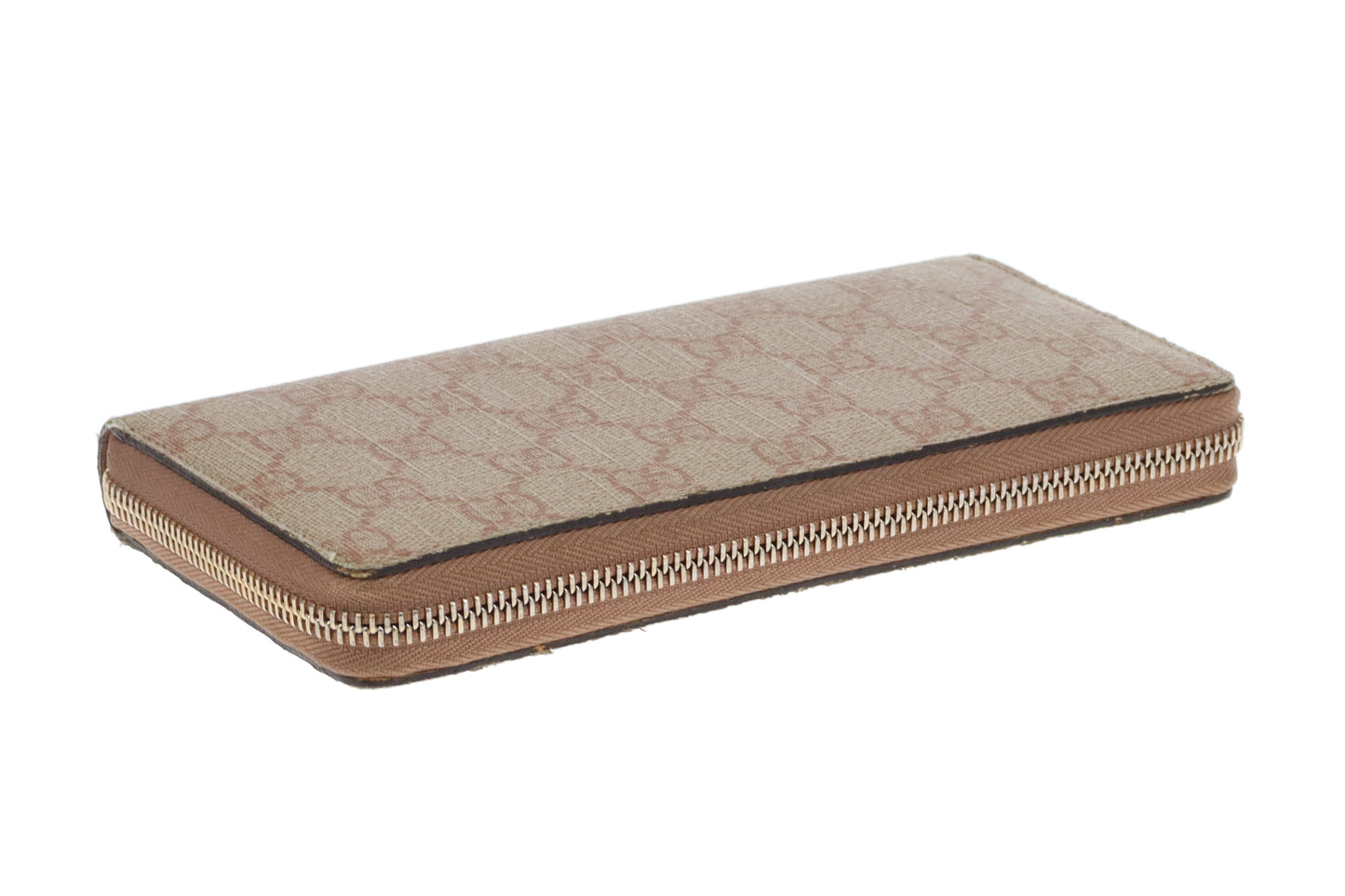 Gucci Pink and Beige GG Supreme Zip Around Long Wallet