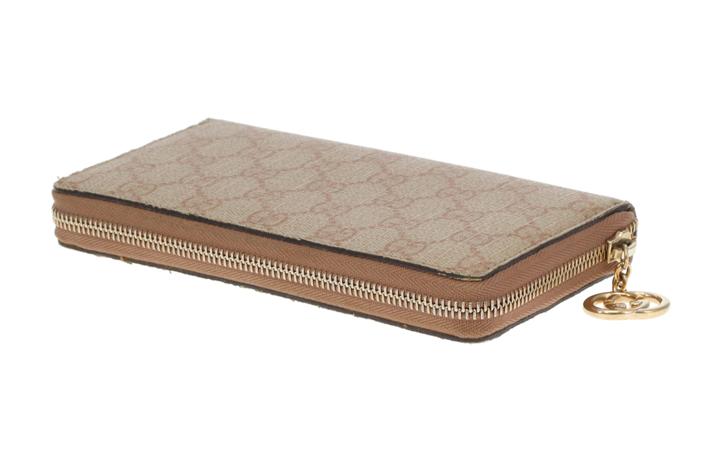 Gucci Pink and Beige GG Supreme Zip Around Long Wallet