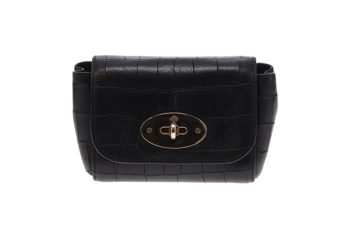 Mulberry Black Croc Embossed Leather Mini Lily Bag
