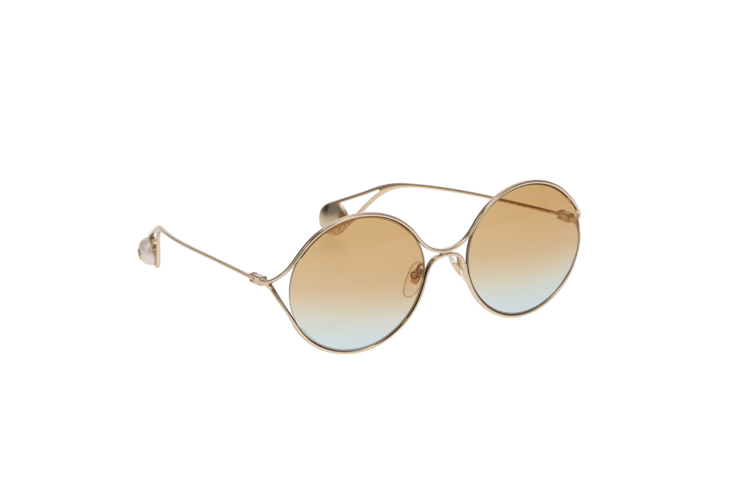 Gucci Gold Metal Round Sunglasses Pearl End GG0253S Sunglasses