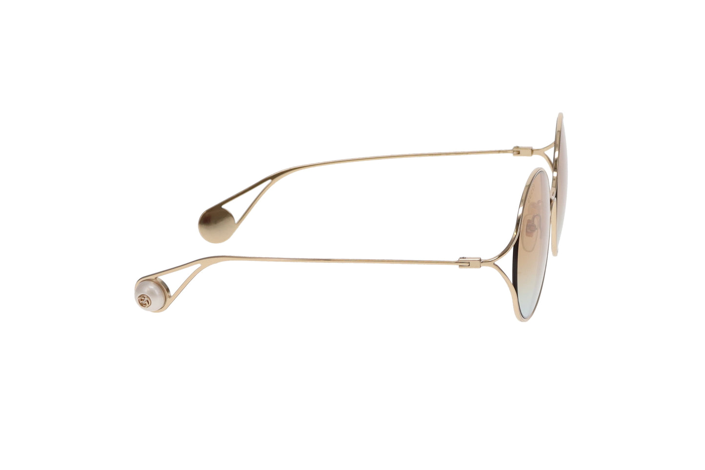 Gucci Gold Metal Round Sunglasses Pearl End GG0253S Sunglasses