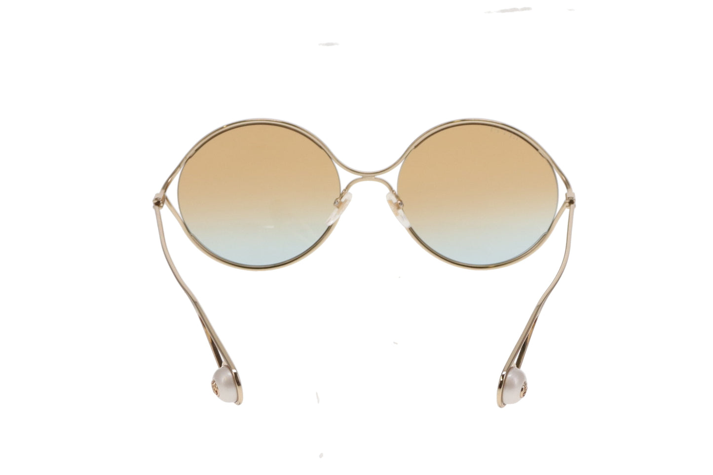 Gucci Gold Metal Round Sunglasses Pearl End GG0253S Sunglasses