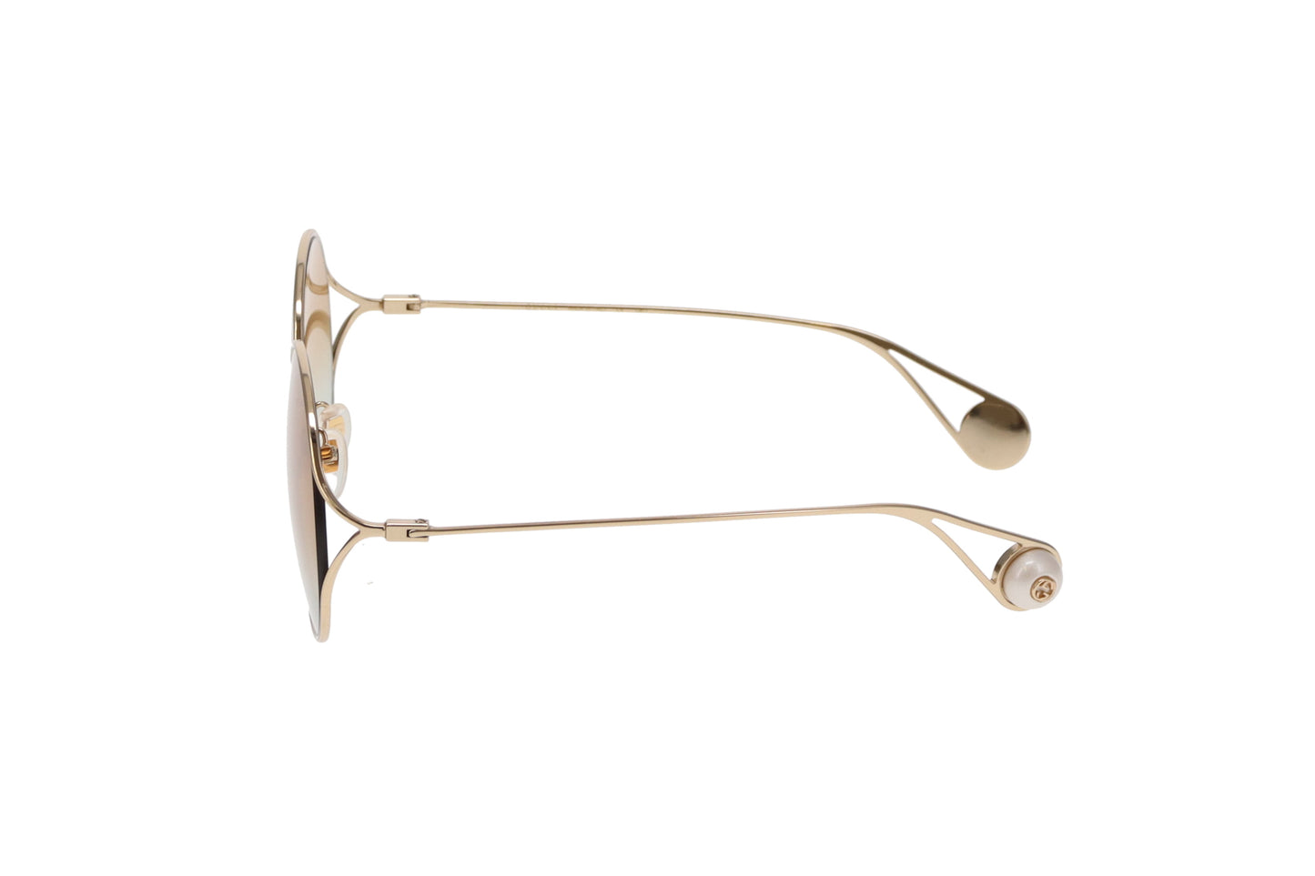 Gucci Gold Metal Round Sunglasses Pearl End GG0253S Sunglasses