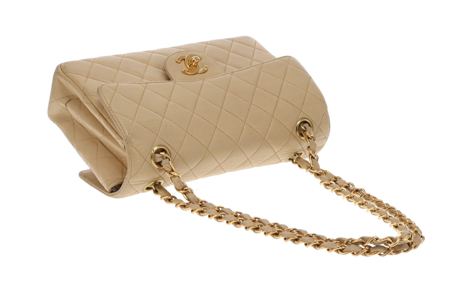 Chanel Double Sided Classic Flap In Beige Lambskin Leather And Gold Hardware Vintage 1996/97