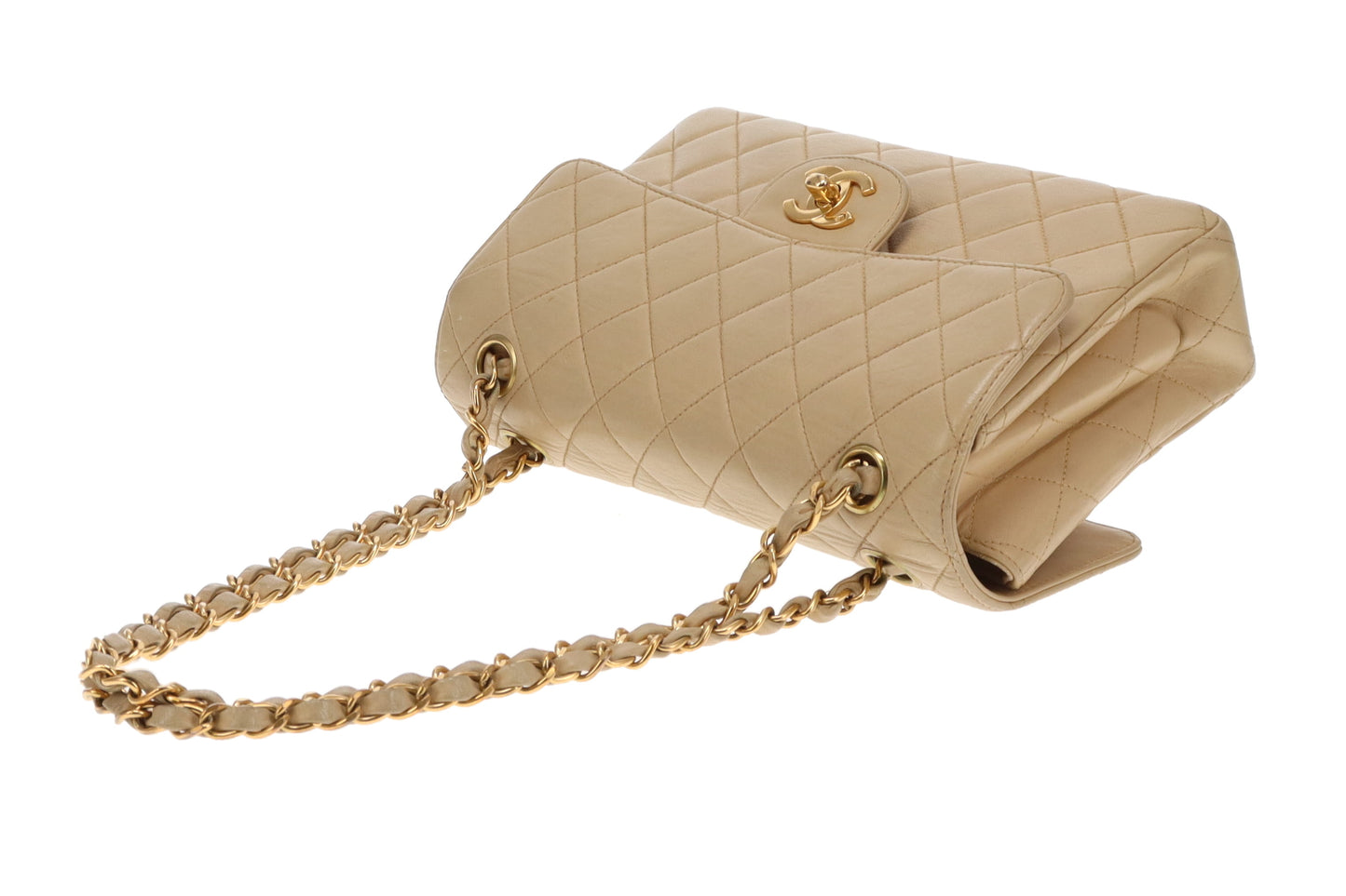 Chanel Double Sided Classic Flap In Beige Lambskin Leather And Gold Hardware Vintage 1996/97