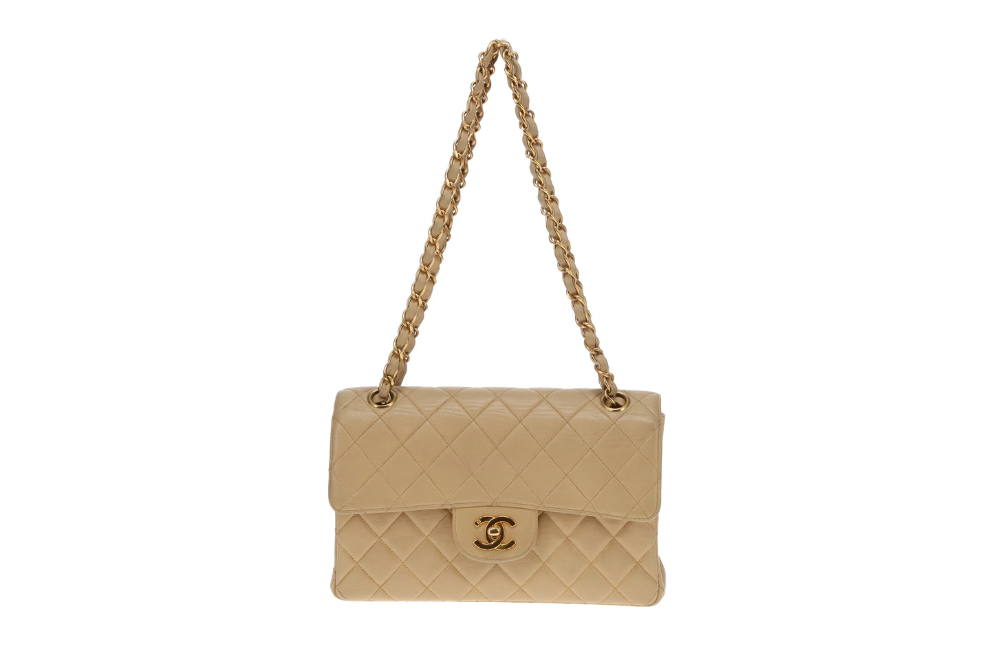 Chanel Double Sided Classic Flap In Beige Lambskin Leather And Gold Hardware Vintage 1996/97