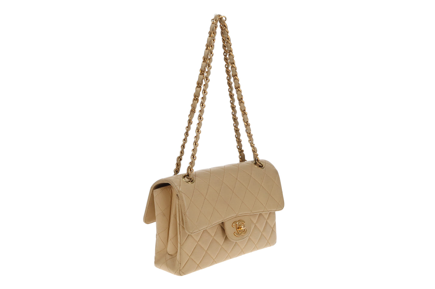 Chanel Double Sided Classic Flap In Beige Lambskin Leather And Gold Hardware Vintage 1996/97
