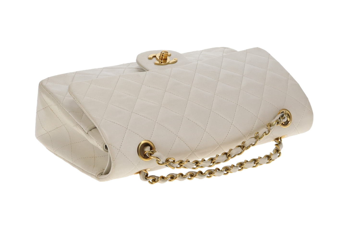 Chanel Classic Double Flap White Medium With Gold Hardware Vintage 1991/94