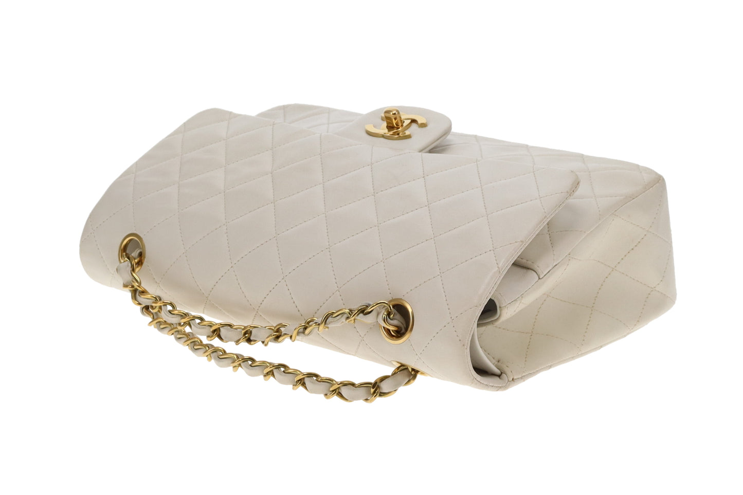 Chanel Classic Double Flap White Medium With Gold Hardware Vintage 1991/94
