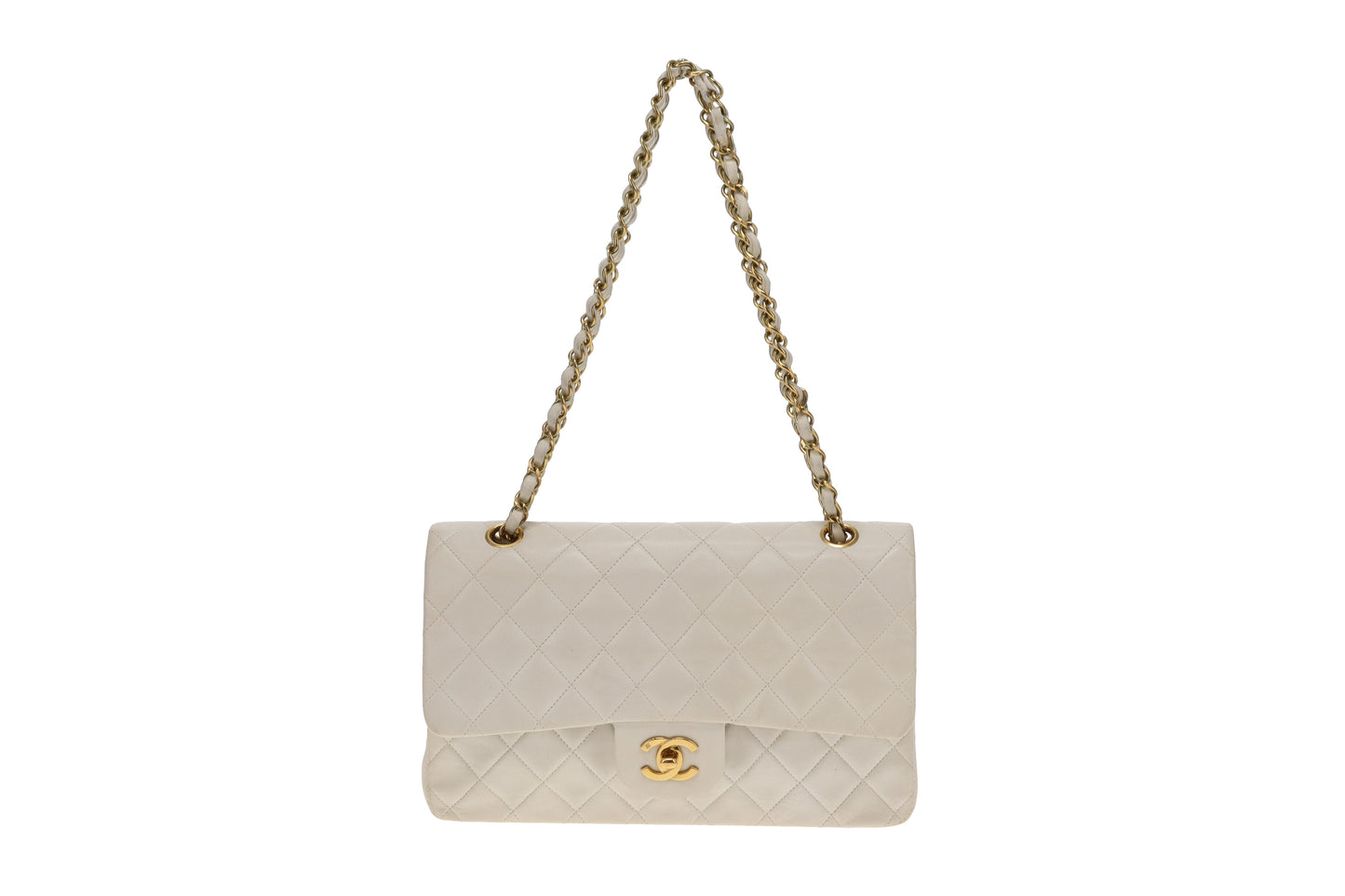 Chanel Classic Double Flap White Medium With Gold Hardware Vintage 1991/94