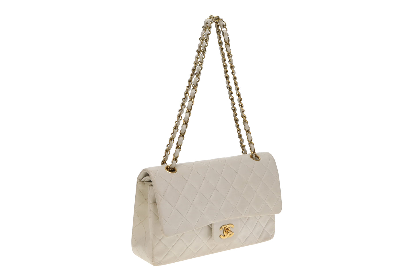 Chanel Classic Double Flap White Medium With Gold Hardware Vintage 1991/94