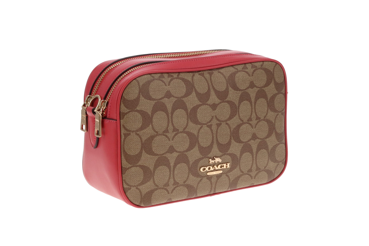Coach Jes Camera Bag Large Signature Canvas and Pink Leather