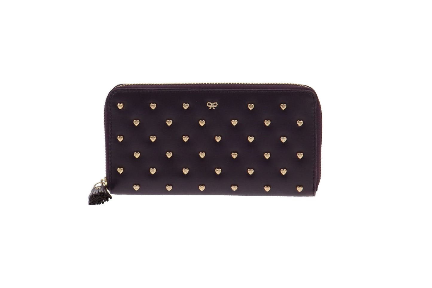 Anya Hindmarch Purple Leather Heart Stud Long Zip Wallet