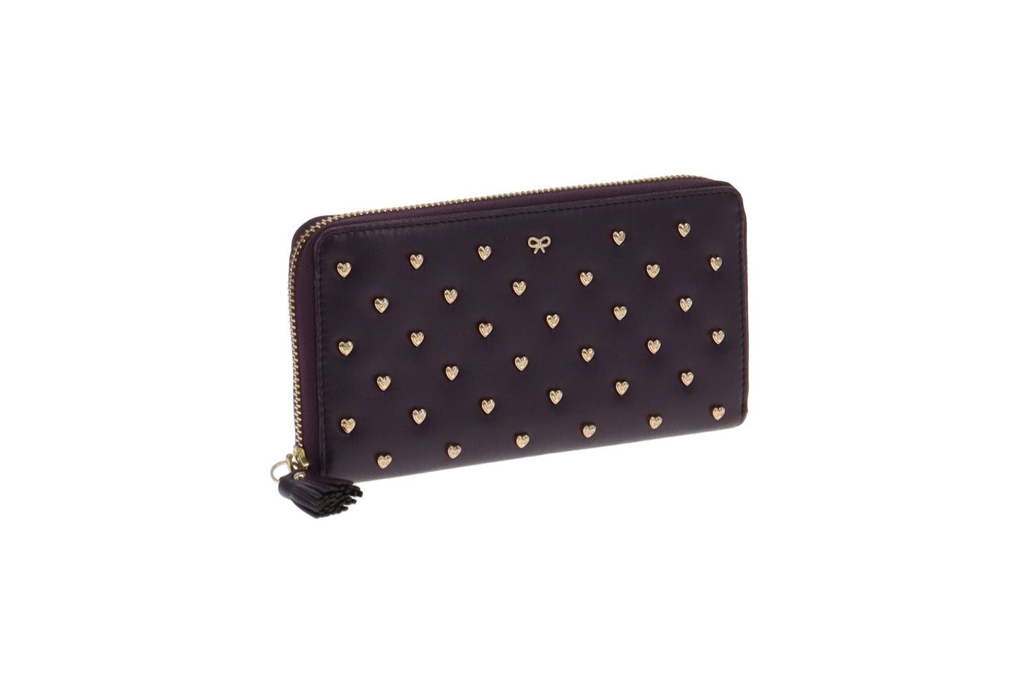 Anya Hindmarch Purple Leather Heart Stud Long Zip Wallet