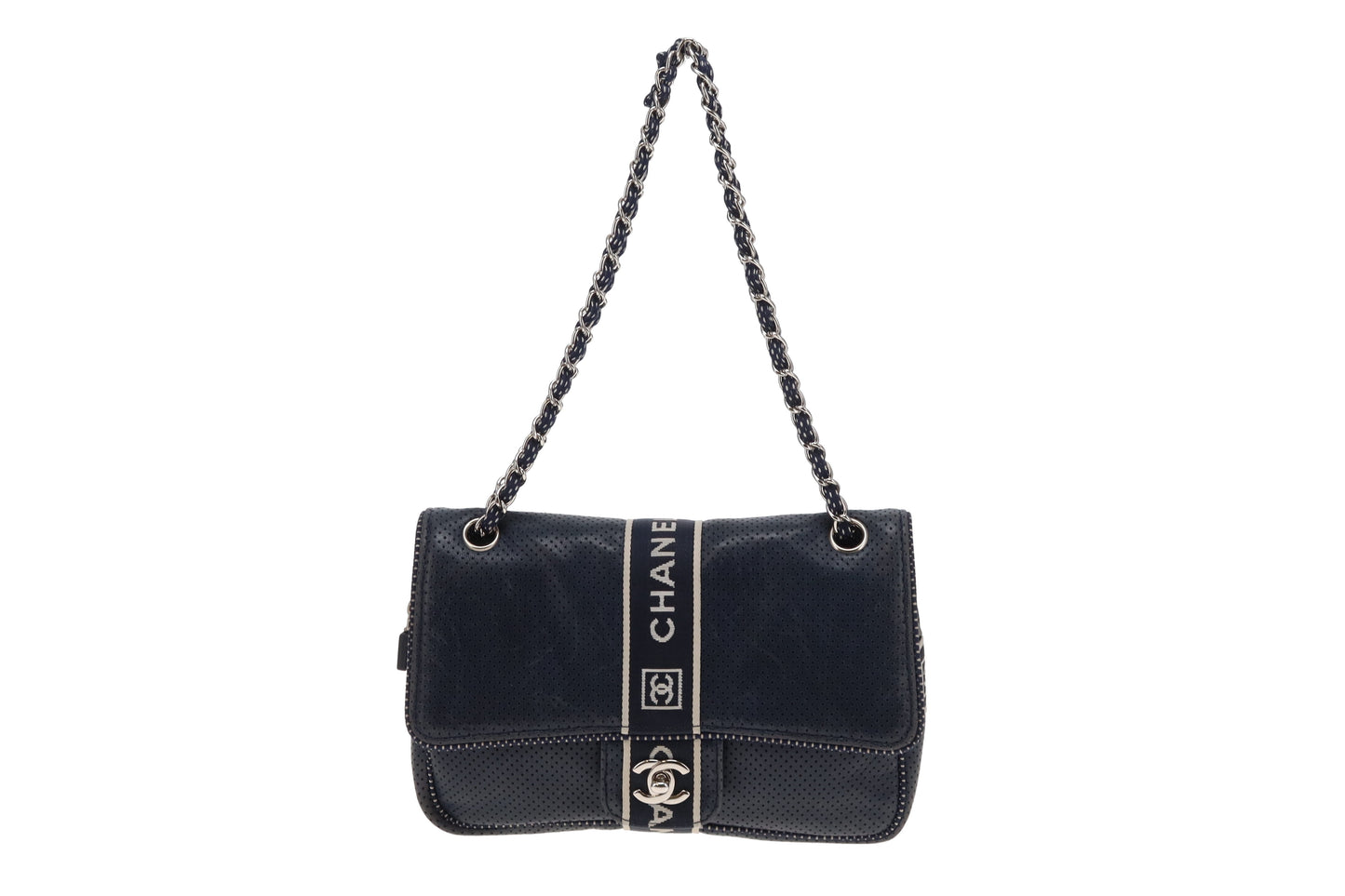 Chanel Sport Ligne Flap Bag Navy Blue Perforated Leather 2004/05