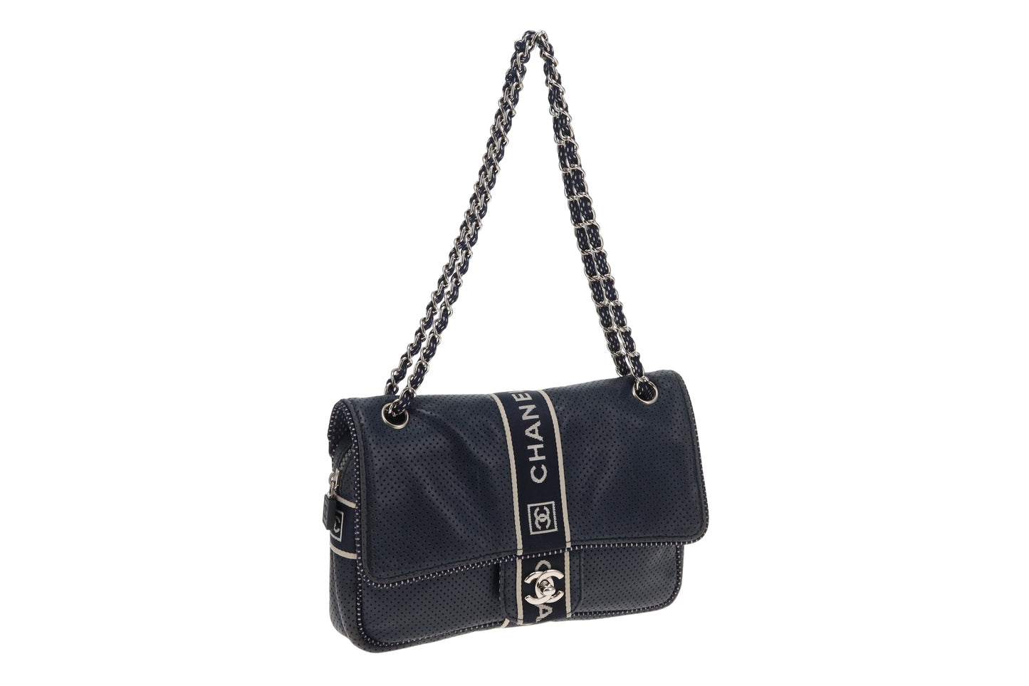 Chanel Sport Ligne Flap Bag Navy Blue Perforated Leather 2004/05