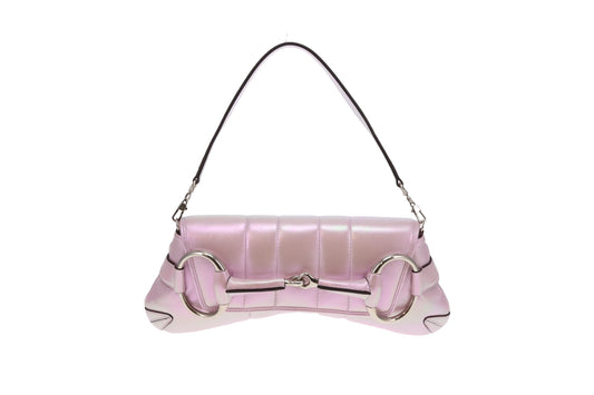 Gucci Pink Iridescent Leather SHW Horsebit Chain Shoulder Bag