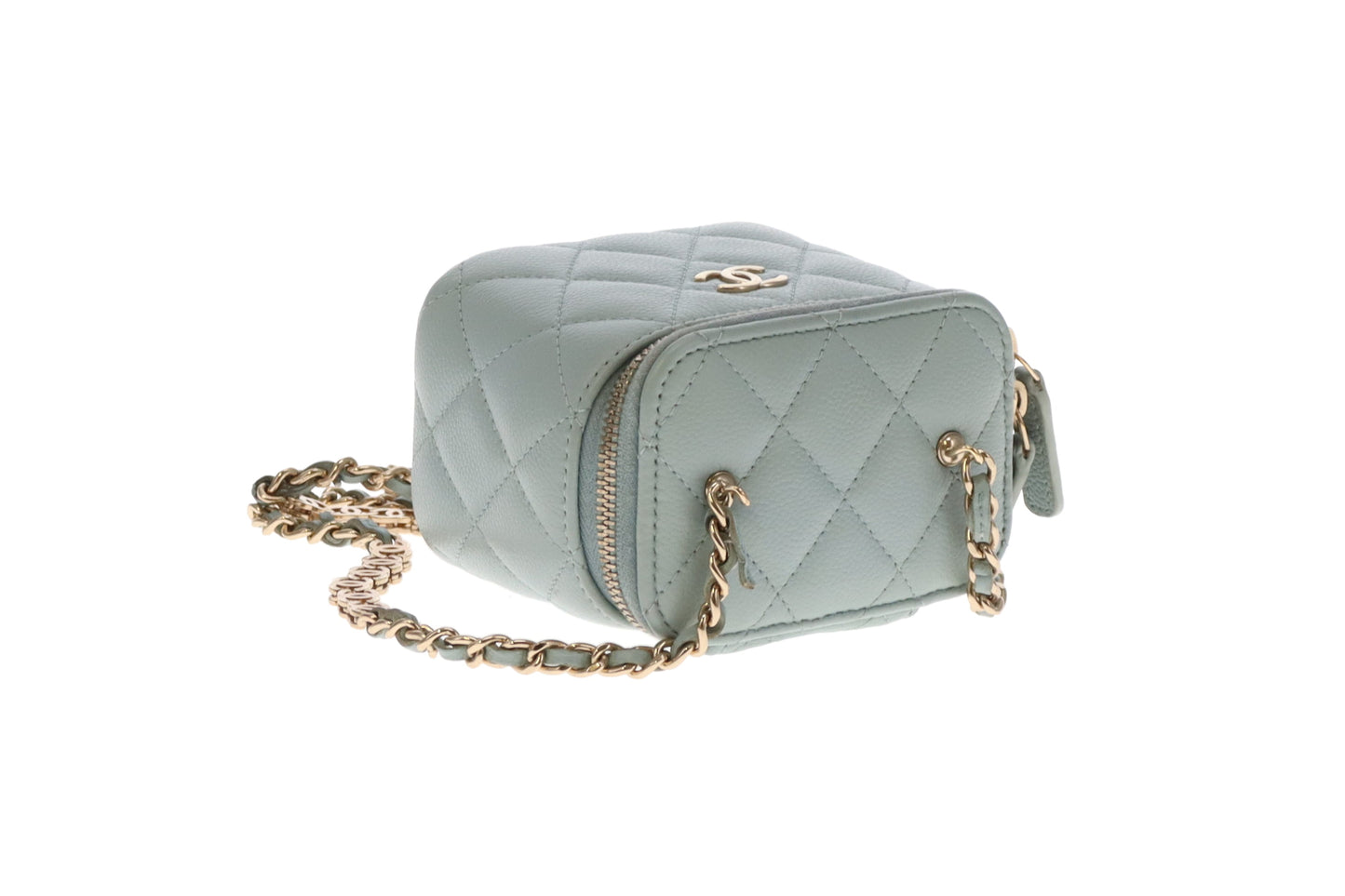Chanel Vanity Mini Duck Egg Blue Caviar CC Chain Detail 2021
