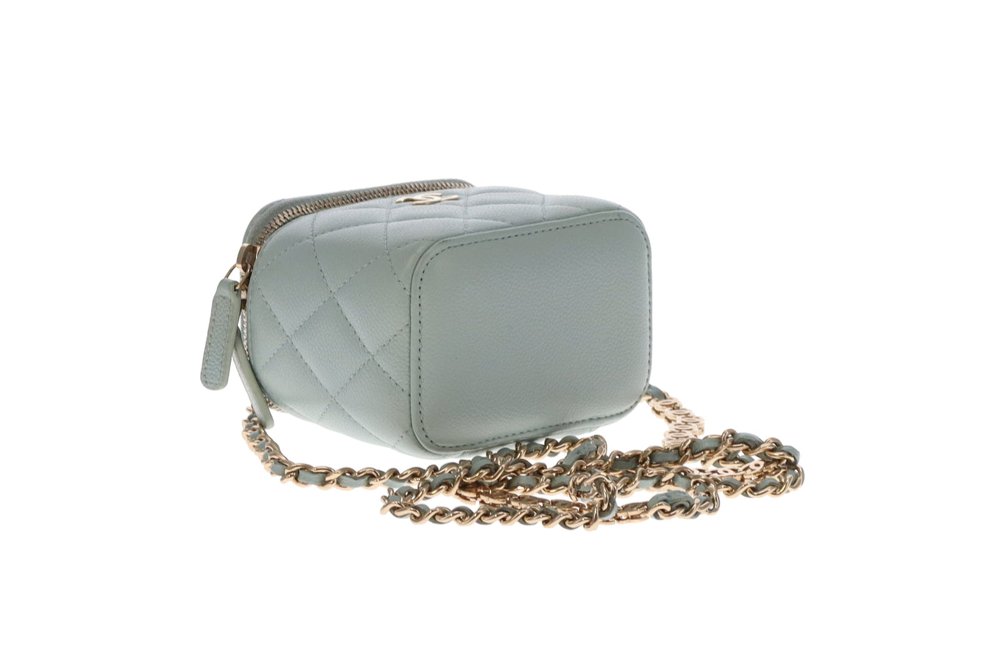 Chanel Vanity Mini Duck Egg Blue Caviar CC Chain Detail 2021