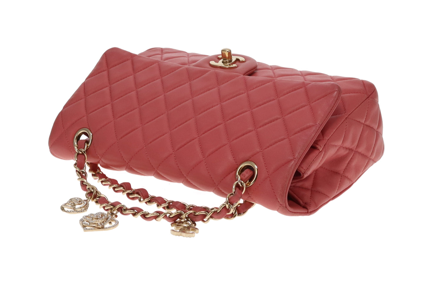 Chanel Classic Single Flap Medium Valentine Charms Pink Lambskin GHW