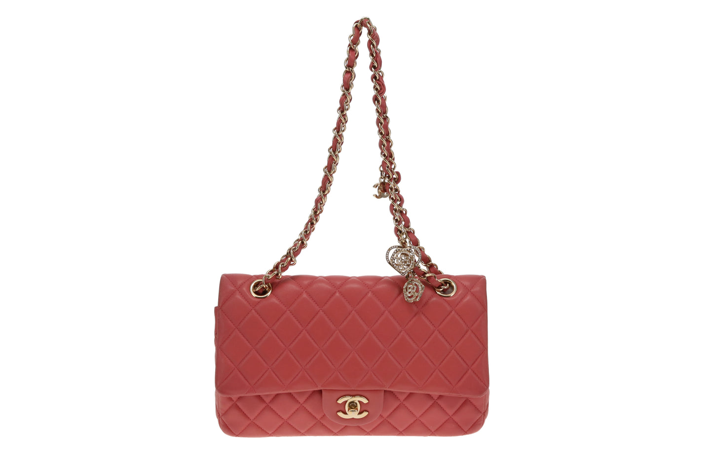 Chanel Classic Single Flap Medium Valentine Charms Pink Lambskin GHW