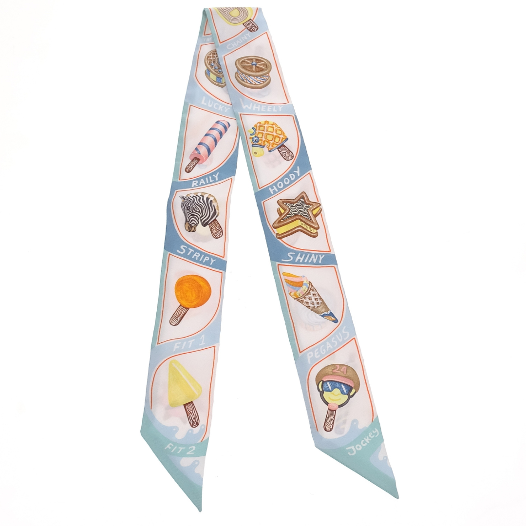 Hermes Twilly Funny Ice Cream Aqua/Orange/Jaune 100% Silk