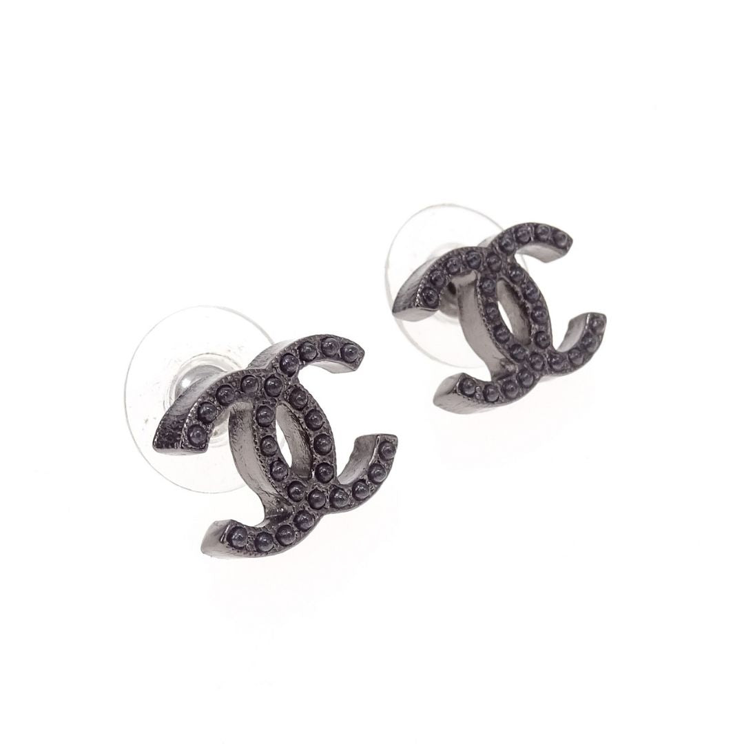 Chanel CC Earrings Gunmetal 2017