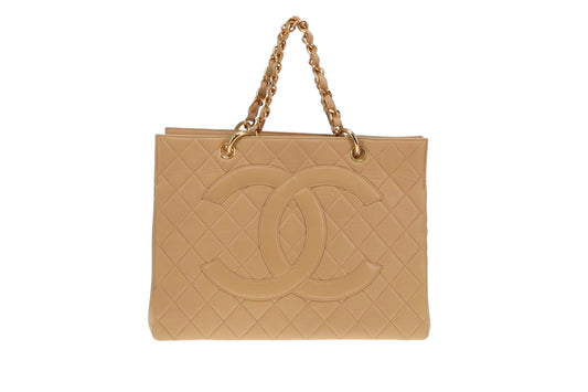 Chanel Beige Leather GHW Vintage Grand Timeless Tote 1996/97
