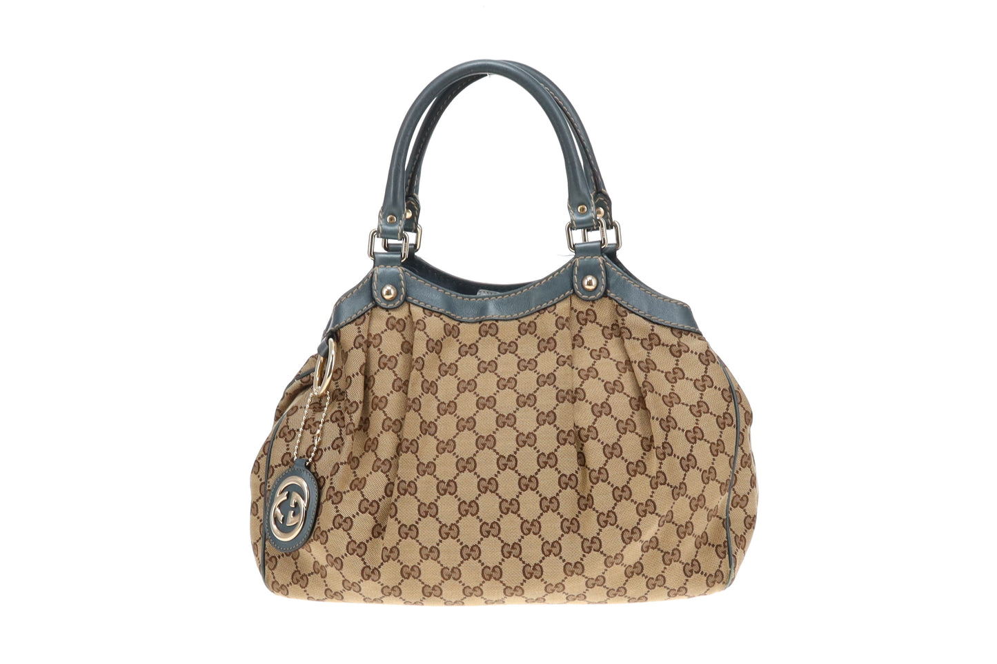 Gucci Sukey Tote GG Canvas and Metallic Blue Leather
